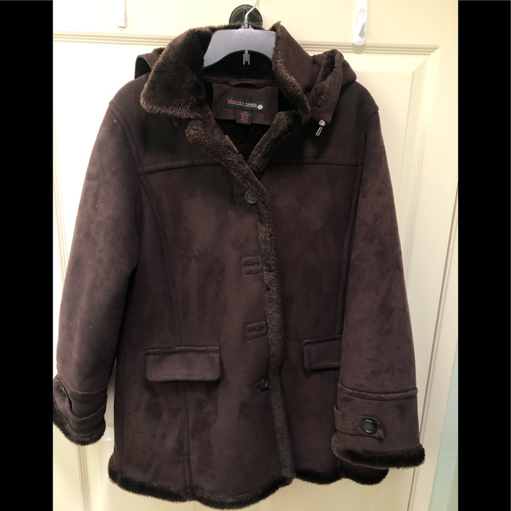 EUC Brown hooded coat size L Weather Tame brand